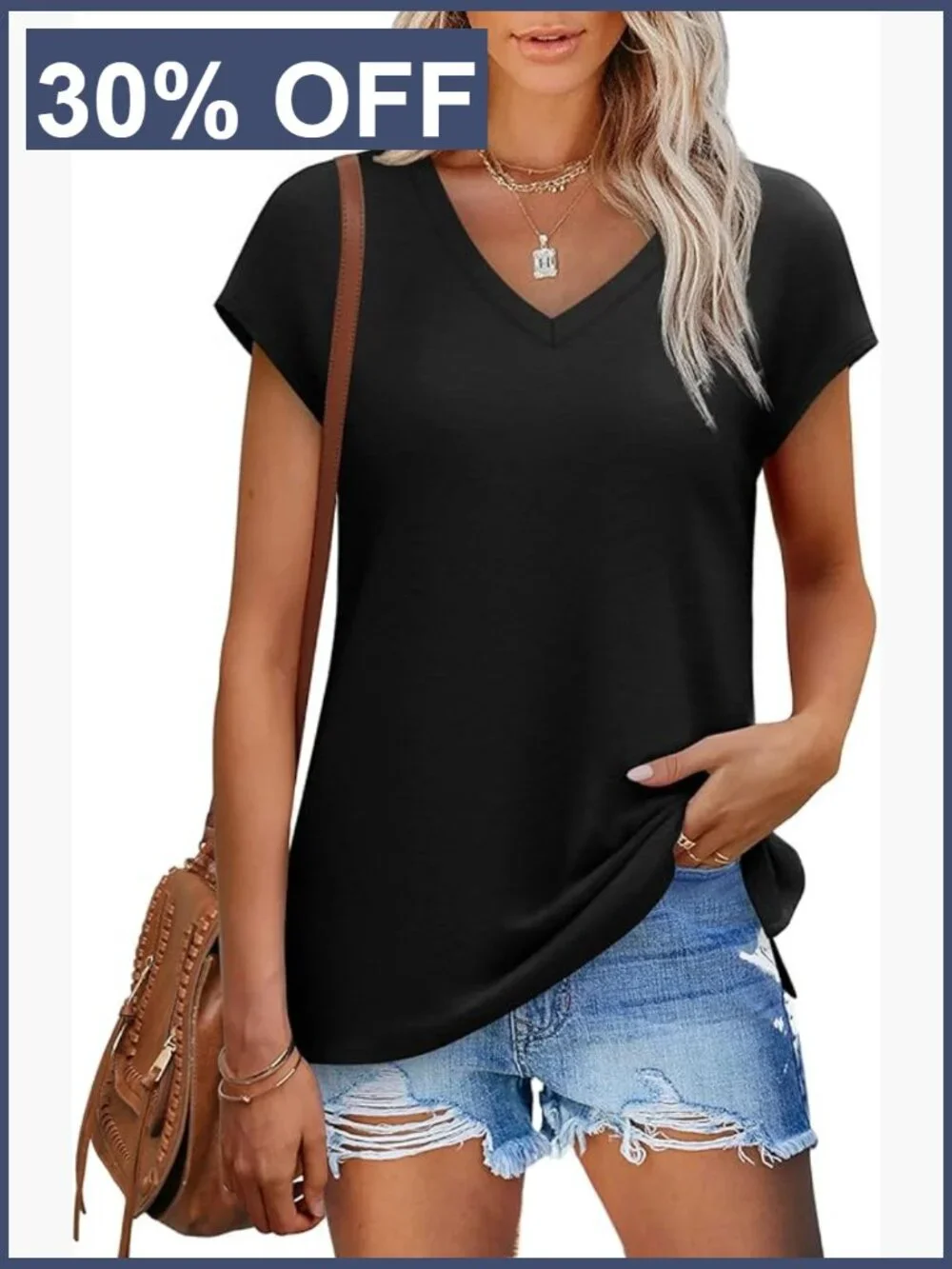 Cap Sleeve V Neck Loose Fit T Shirt Summer Top